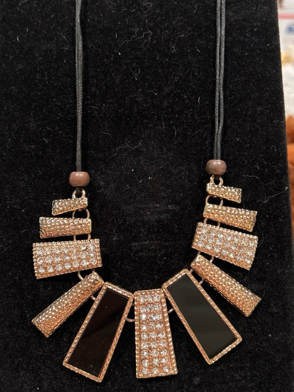 Crystal & Black Statement Necklace - Rose Gold Tone